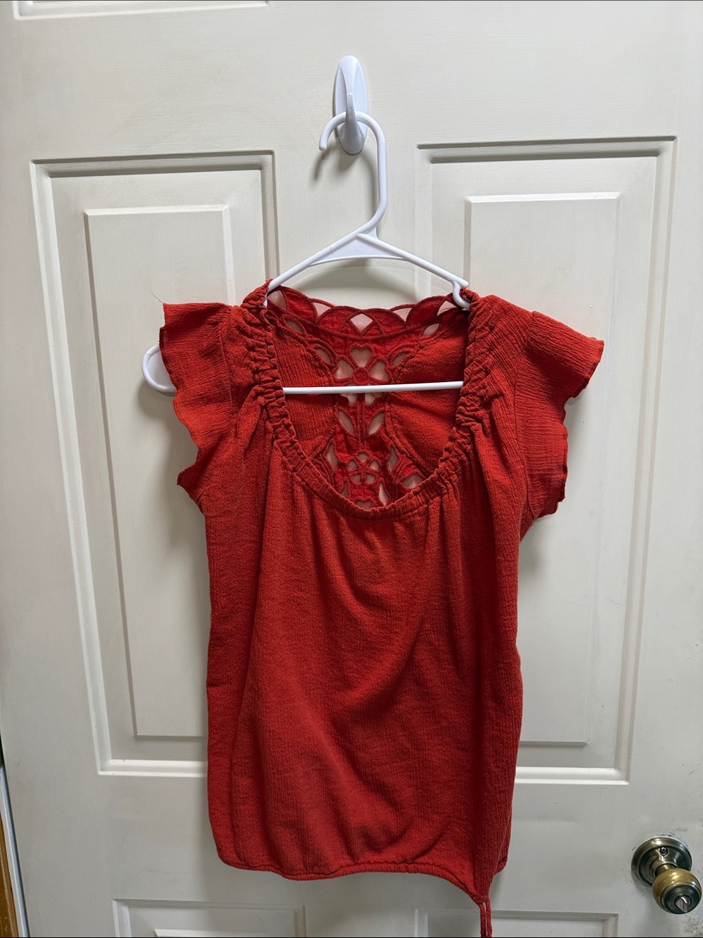Rue21 Burnt Orange Cotton Crochet-Back Flutter Sleeve Top Size S